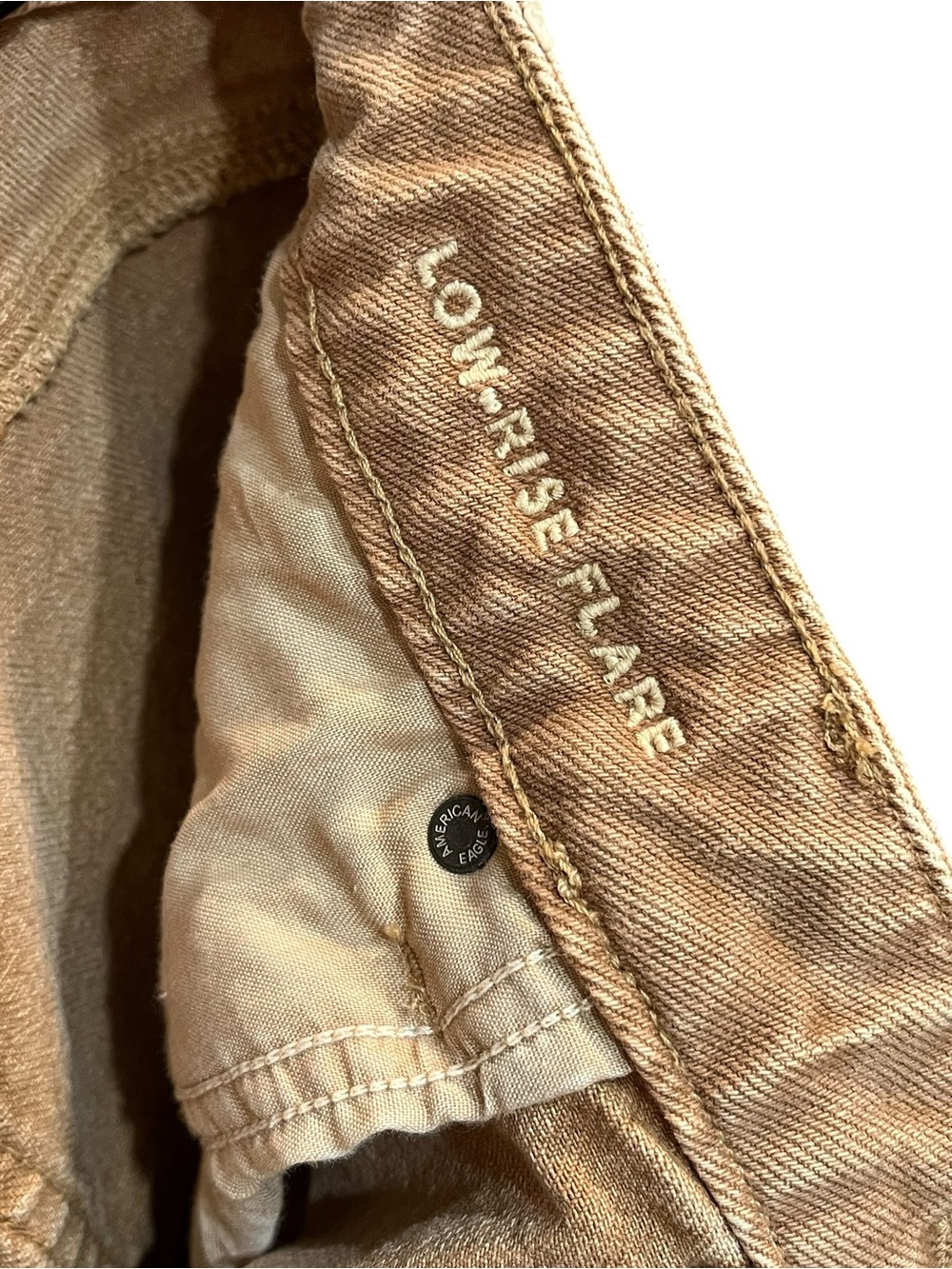 AE Khaki Colored Denim Low Rise Flare Jeans - Tan/Light Brown - Size 6 - Picture 7 of 11